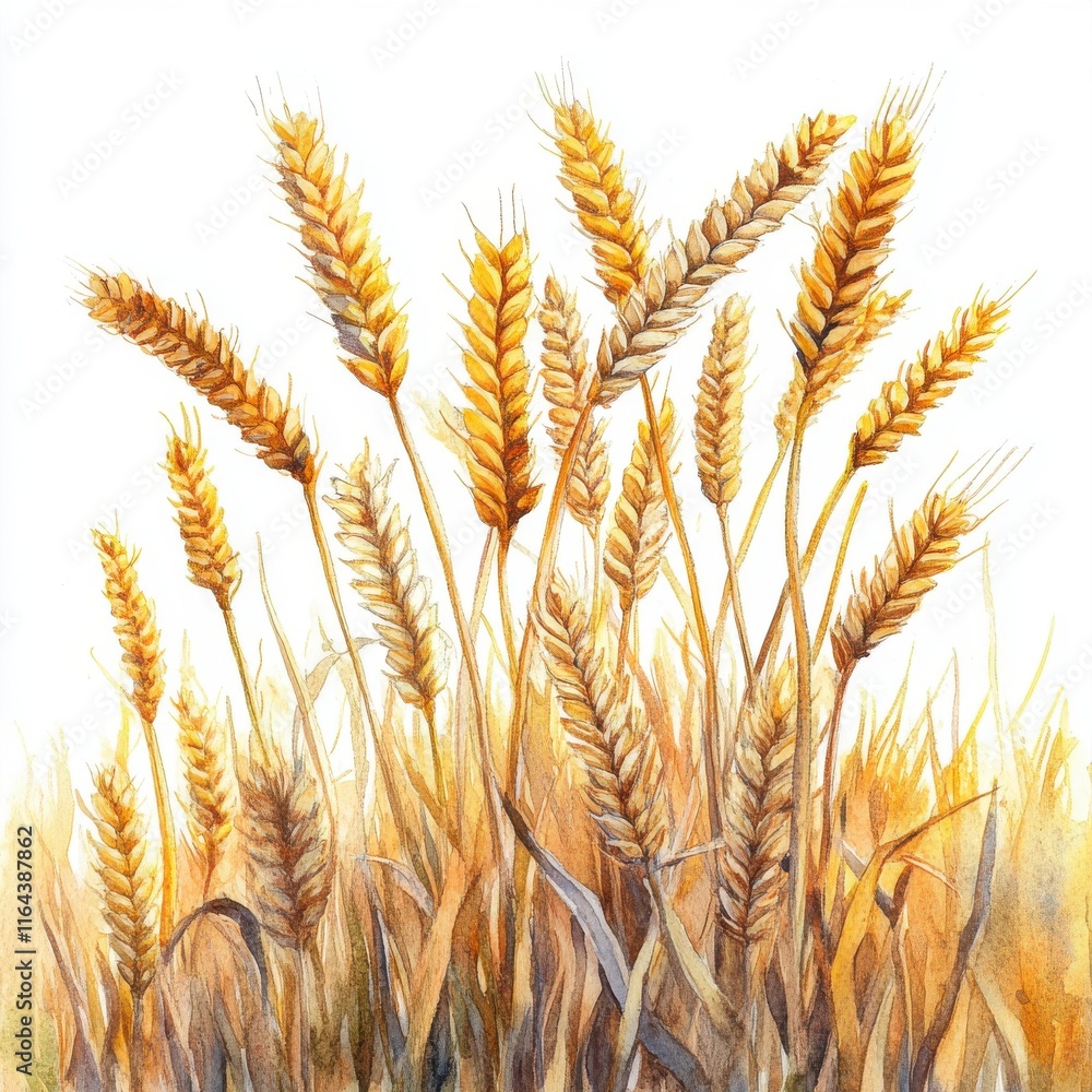 Golden Wheat Field in Watercolor Style with Soft Hues and Textures Golden Wheat Field in Watercolor Style with Soft Hues and Textures
