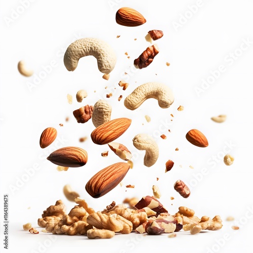 Wallpaper Mural Mixed Nut Delight Various Healthy Nuts and Raisins Falling on a white Background. for Product Banners and Covers Torontodigital.ca
