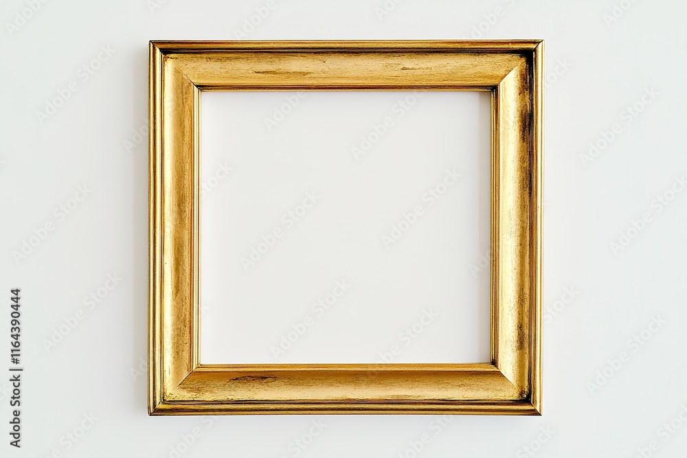 thin gold frame in square shape placed on bright white background for minimalistic look thin gold frame in square shape placed on bright white background for minimalistic look