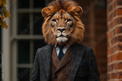 Confident Lion Headed Student in Formal School Uniform Blazer photo