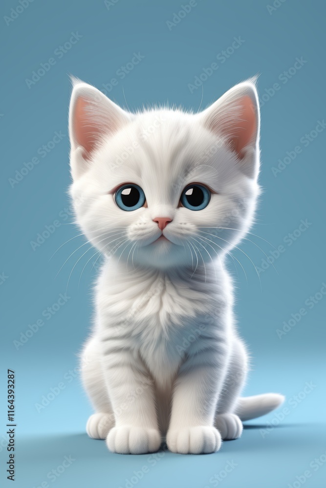 Fototapeta premium there is a white kitten sitting on a blue surface
