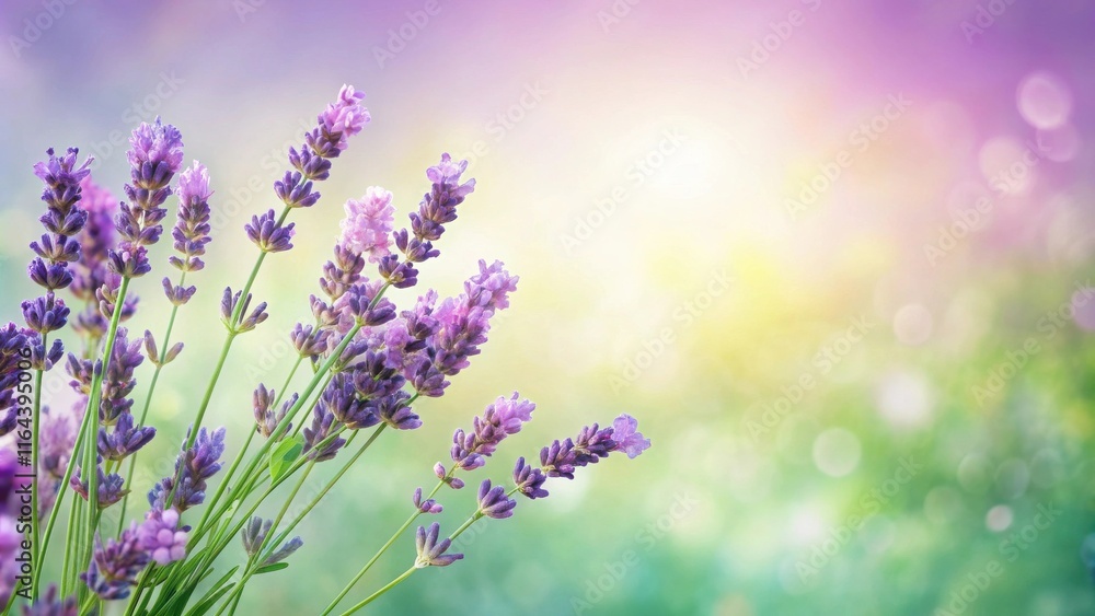 Obraz premium A bouquet of fragrant lavender blossoms bathed in soft sunlight against a blurred nature backdrop