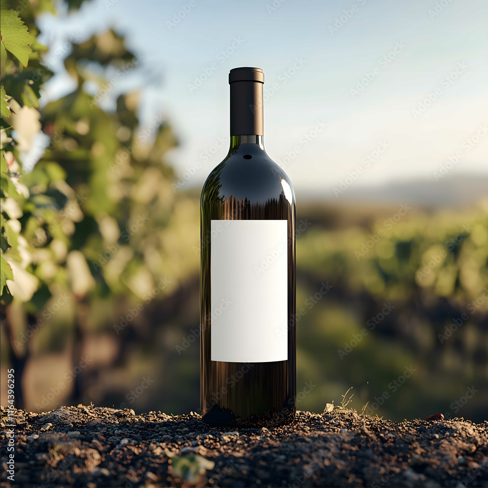 wine bottle with blank white label filled with red wine product photography blurry vinyard in background zeiss macro photography wine bottle with blank white label filled with red wine product photography blurry vinyard in background zeiss macro photography