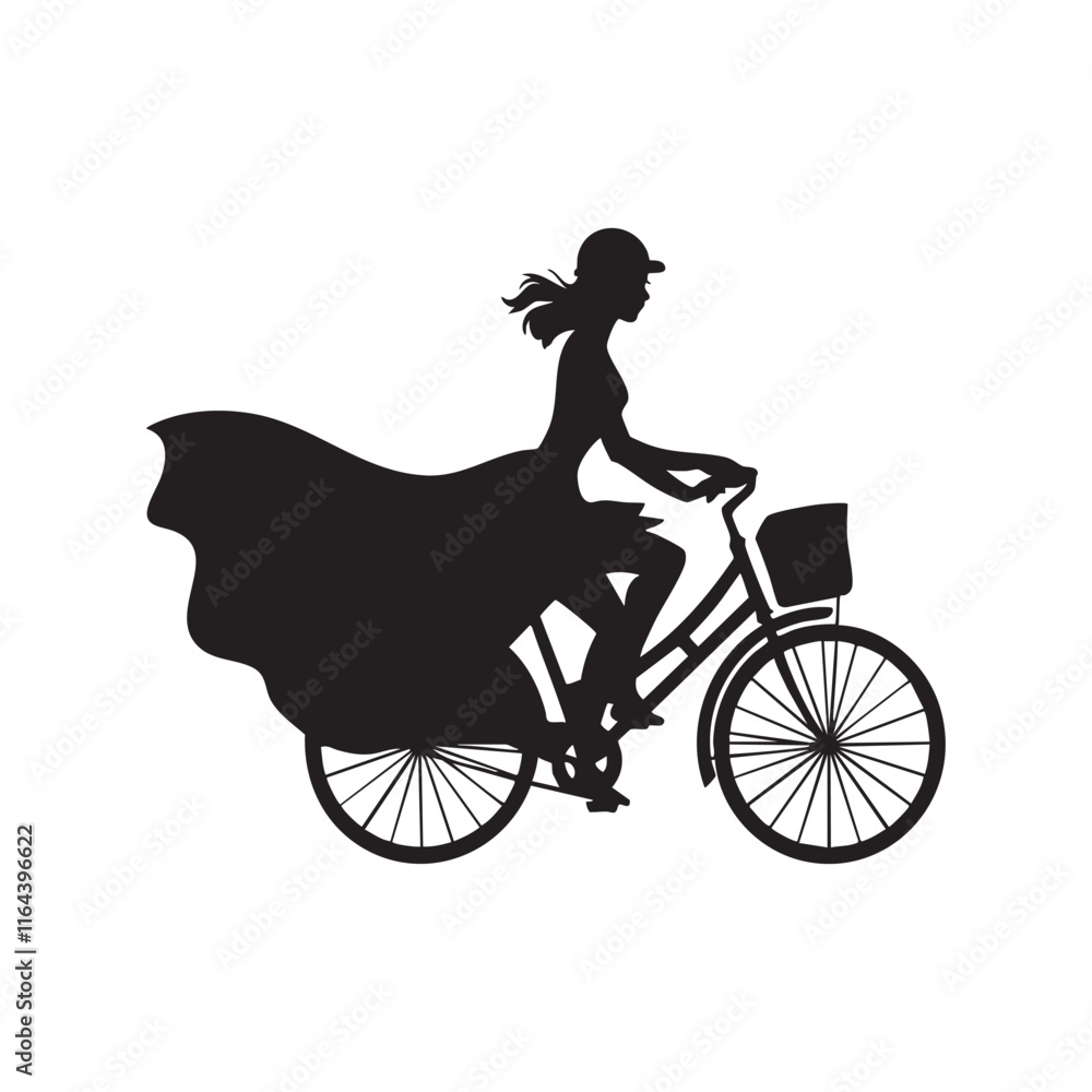 Obraz premium A vector illustration of a silhouette of a woman riding a bicycle