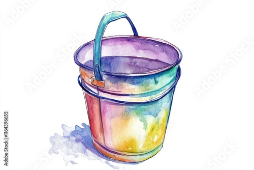 A hand-painted illustration of a bucket with a wooden handle, perfect for adding a touch of whimsy to your design photo