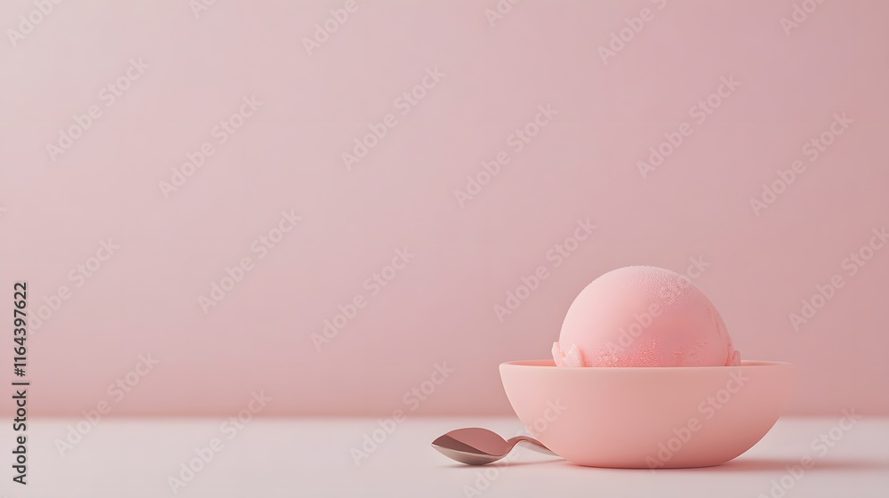 Fototapeta premium Pink Ice Cream Scoop in a Bowl with Spoon
