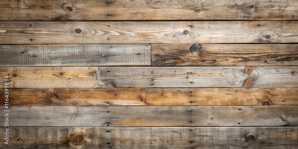 Naklejka premium Rustic Weathered Wood Planks A Textured Background of Horizontal Wooden Boards with Knots and Grain Detail