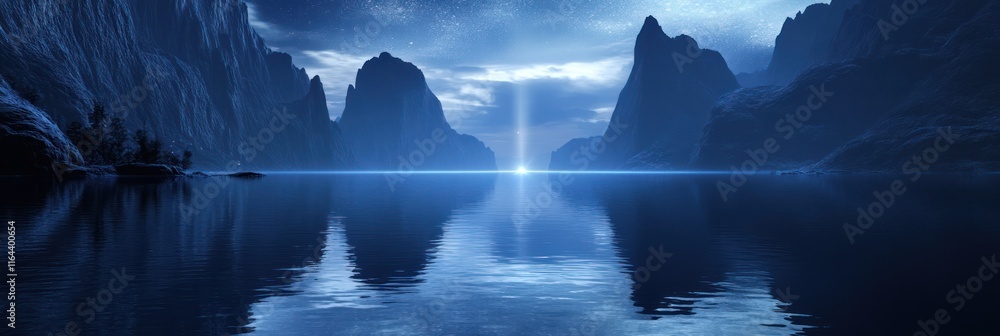 Fototapeta premium Serene Night Scene With Mountains And A Calm Lake