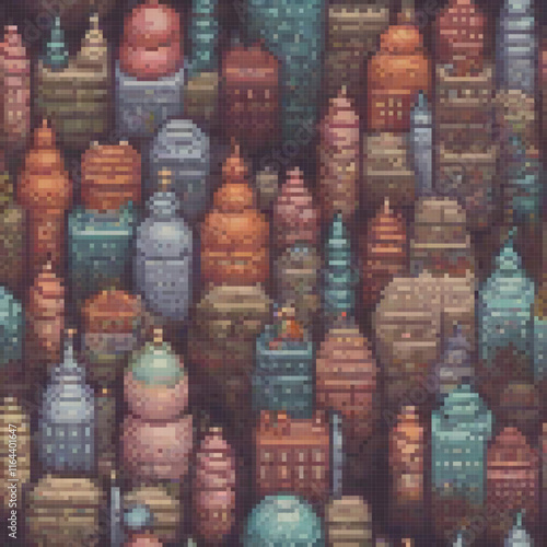 Pixel art cross stitch cityscape pattern