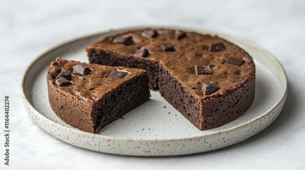 Chocolate cake with chocolate chunks on a plate. Chocolate cake with chocolate chunks on a plate.