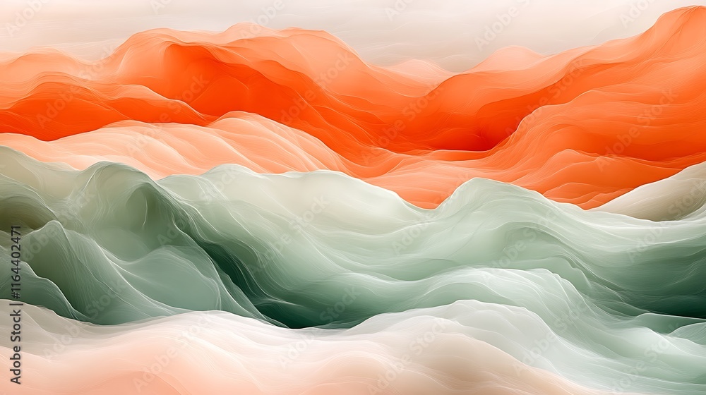 Obraz premium Abstract Wavy Landscape in Orange Green and White Hues
