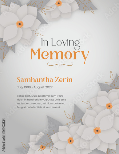 In loving memory floral funeral invitation card