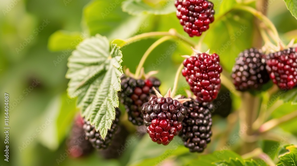 A cluster of dark berries dangling from the tree's limbs, surrounded by vibrant green foliage A cluster of dark berries dangling from the tree's limbs, surrounded by vibrant green foliage