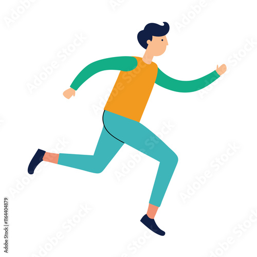 A man energetically skipping, mid-motion, with a joyful expression, arms swinging naturally, and legs bent in rhythm, radiating energy and enthusiasm in an outdoor setting.