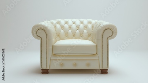 Classic beige leather armchair on white background. photo