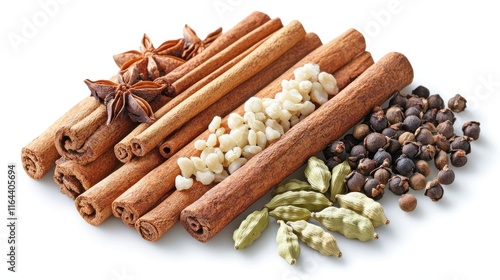 Wallpaper Mural Cinnamon sticks, star anise, rock sugar, allspice and cardamom isolated on white. Torontodigital.ca