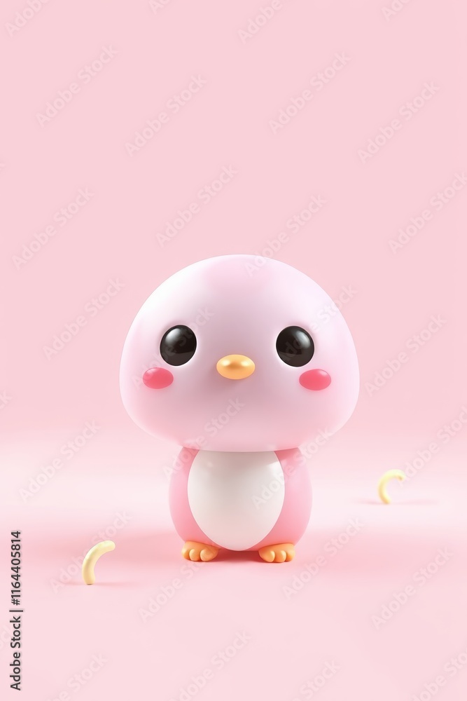 there is a small pink penguin with a white belly and black eyes there is a small pink penguin with a white belly and black eyes