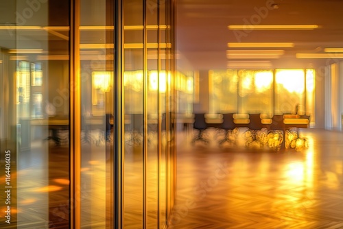 A vibrant workspace with glass partitions