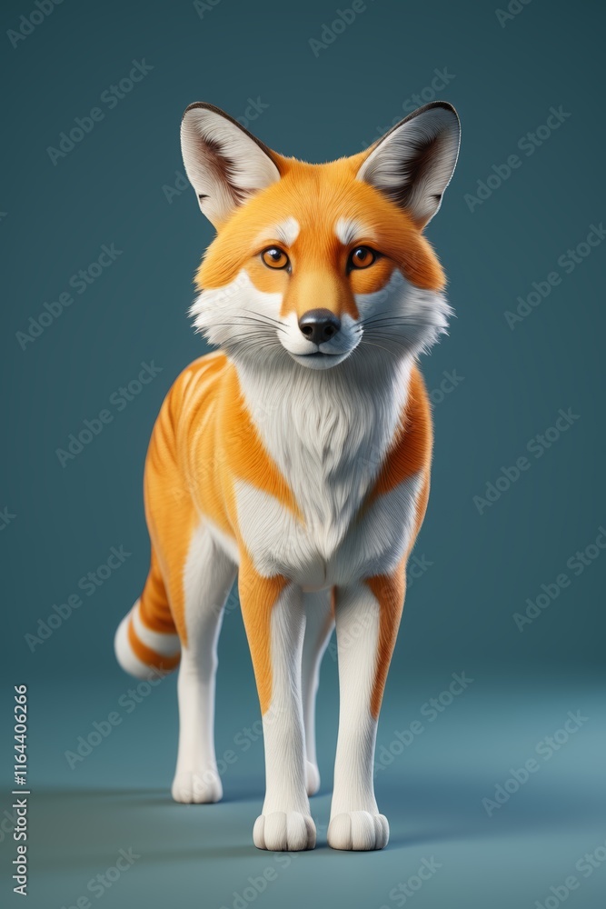 Fototapeta premium realistic illustration of a fox standing on a blue surface