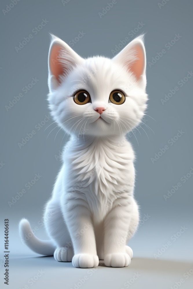 there is a white kitten sitting on a gray surface there is a white kitten sitting on a gray surface