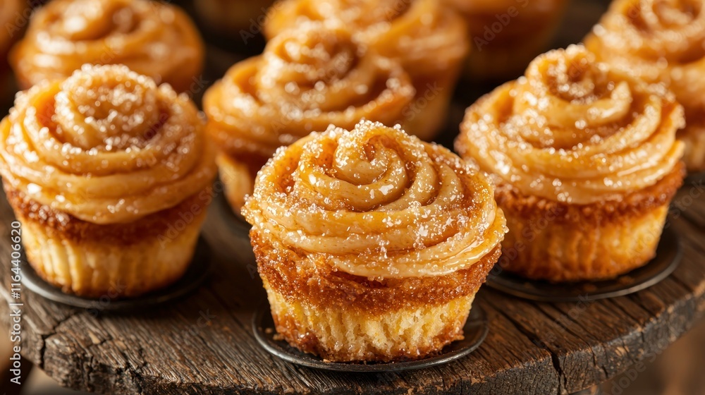 custom made wallpaper toronto digitalClose-up of apple rose cupcakes on wooden stand.