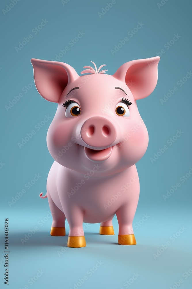 cartoon pig with big eyes and a smile on a blue background cartoon pig with big eyes and a smile on a blue background