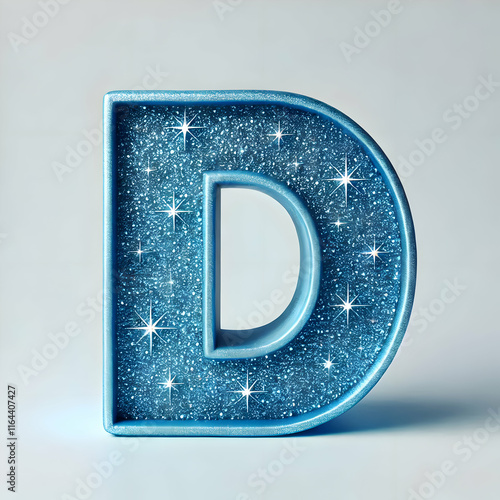 blue 3d letter D in glitter texture isolated on white background