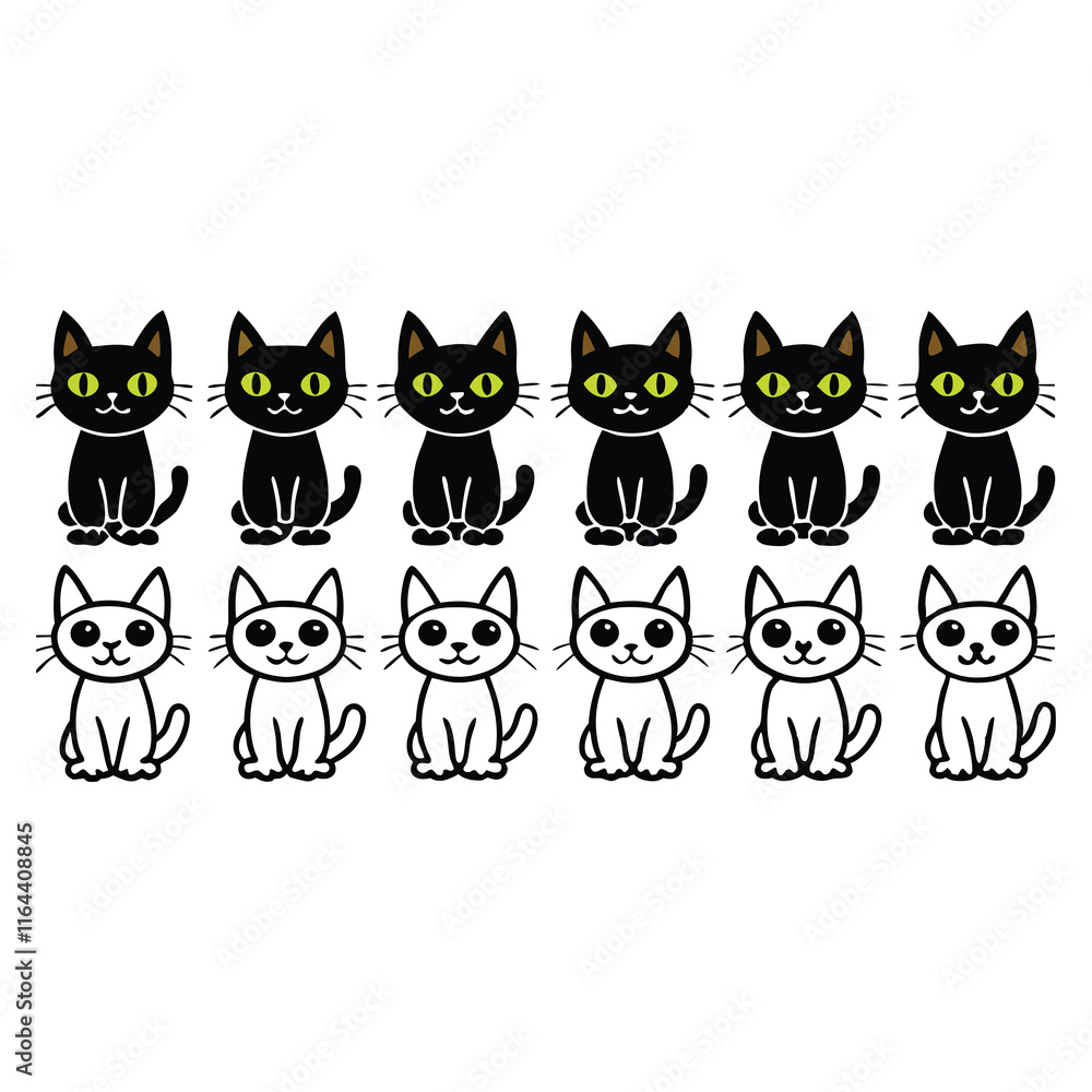 Set of Cute Black and White Cat Illustrations Set of Cute Black and White Cat Illustrations