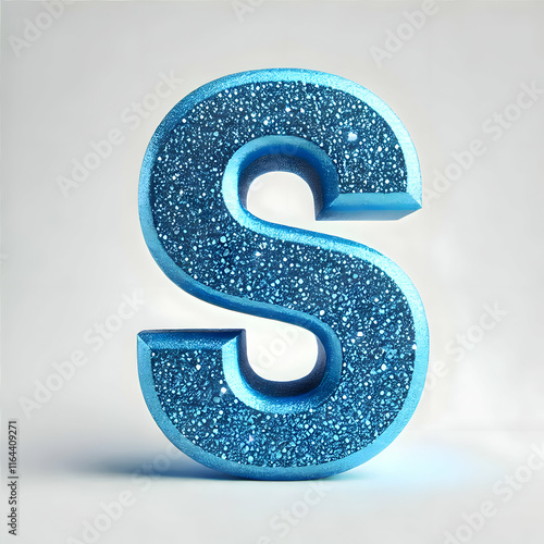 blue 3d letter S in glitter texture isolated on white background