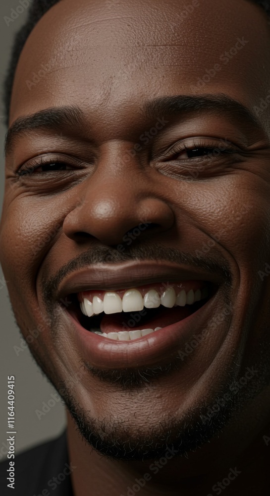 Close up of Black Man face, Happy Laugh Laughing Expression, Zoom In, Zoomed Portrait
Close up of Black Man face, Happy Laugh Laughing Expression, Zoom In, Zoomed Portrait