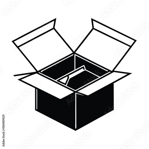a vector silhouette of an open cardboard box with flaps spread outward