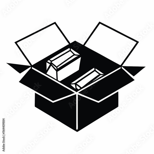 a vector silhouette of an open cardboard box with flaps spread outward