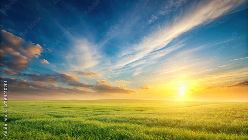 Serene Sunset Over a Vast Green Field, Painted with Vivid Colors Across the Sky Serene Sunset Over a Vast Green Field, Painted with Vivid Colors Across the Sky