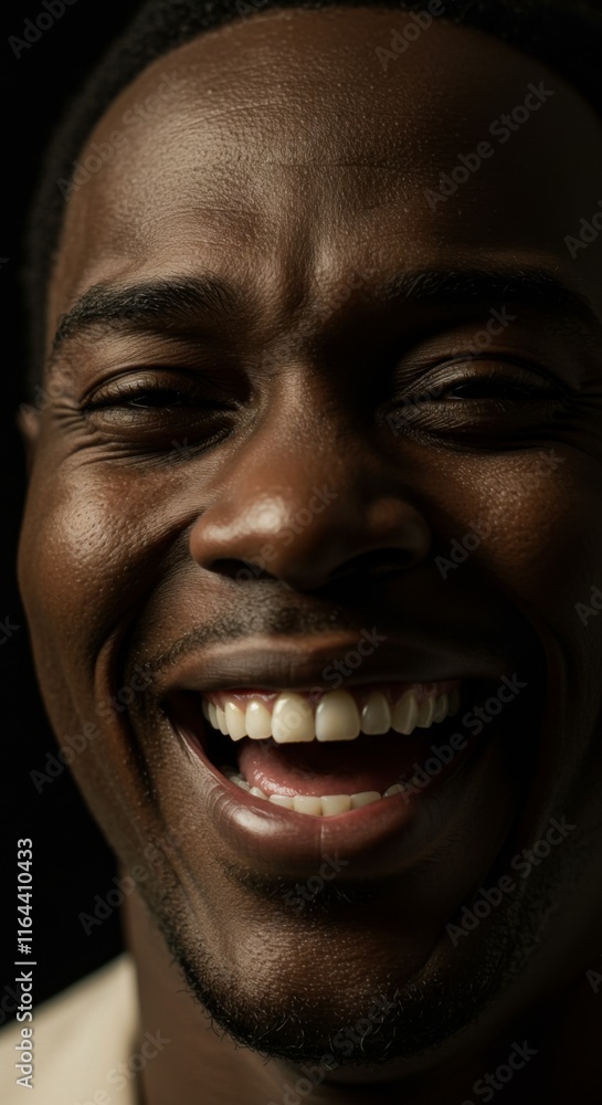 Close up of Black Man face, Happy Laugh Laughing Expression, Zoom In, Zoomed Portrait
Close up of Black Man face, Happy Laugh Laughing Expression, Zoom In, Zoomed Portrait