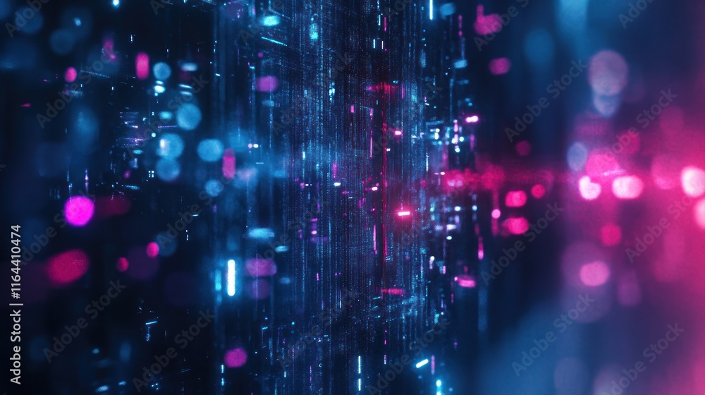 Obraz premium Abstract Digital Cityscape: Neon Lights and Data Streams