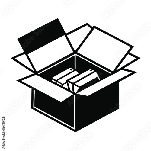 a vector silhouette of an open cardboard box with flaps spread outward