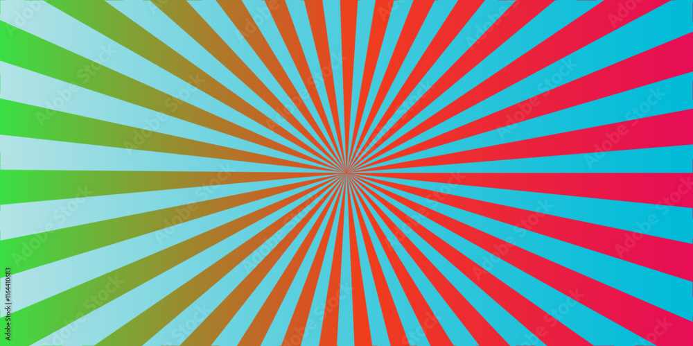 Fototapeta premium Abstract circuses, stripe background design. Stripes sunburst in retro pop art style. Stripes sunburst rotating motion. Radiating Stripes in red, green and blue. Perfect for Modern Backgrounds