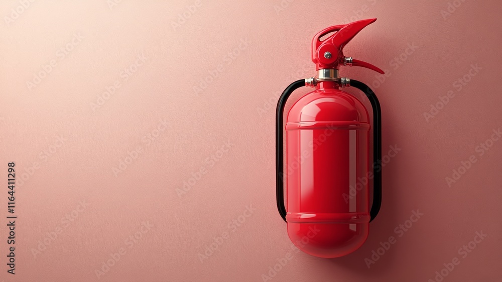 Obraz premium Bright Red Fire Extinguisher Isolated on Pink Background