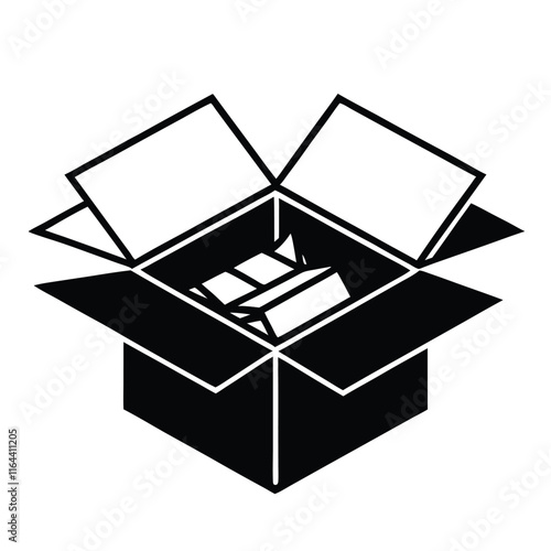 a vector silhouette of an open cardboard box with flaps spread outward