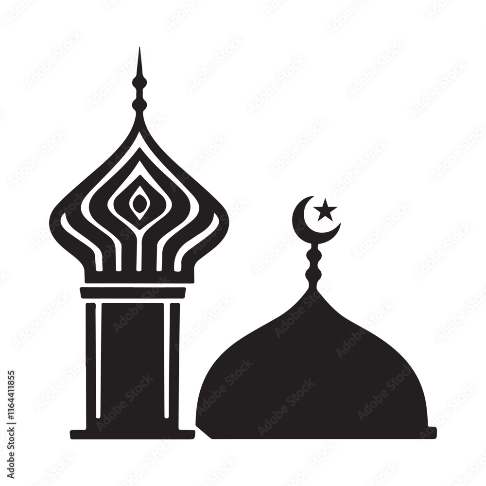 Islamic Mosque Silhouette with Dome and Minaret Design Islamic Mosque Silhouette with Dome and Minaret Design