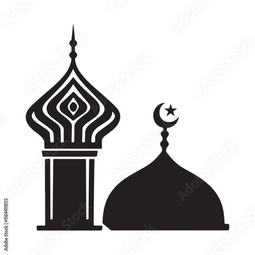 Islamic Mosque Silhouette with Dome and Minaret Design