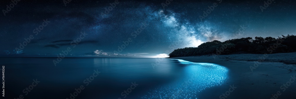 Fototapeta premium Night Sky Milky Way Over Bioluminescent Beach