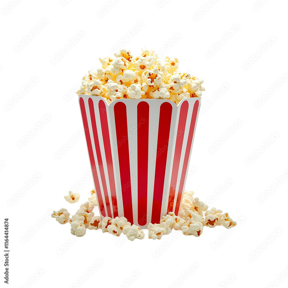 Popcorn in a Classic Red and White Striped Bucket on transparent background. Ai generated Popcorn in a Classic Red and White Striped Bucket on transparent background. Ai generated