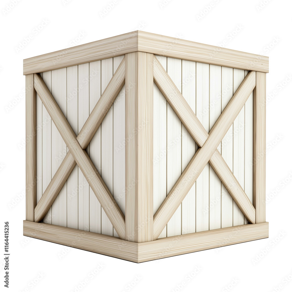 Closed wooden crate with x-shaped bracing on white background Closed wooden crate with x-shaped bracing on white background