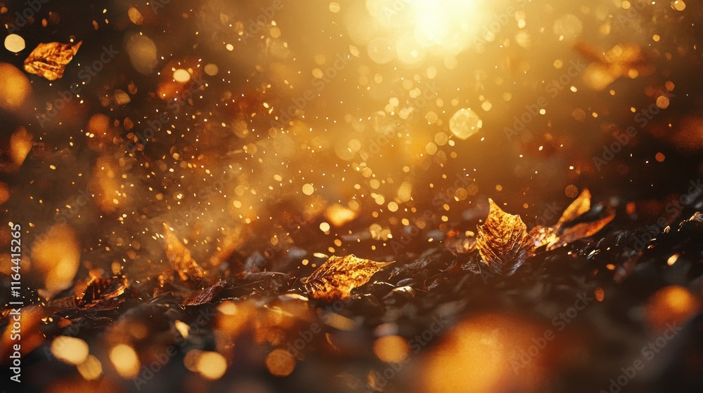 Naklejka premium Autumnal Enchantment: Golden Leaves Dance in Sunlight