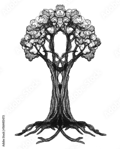 Hand drawn tree, vintage line drawing or engraving illustration.