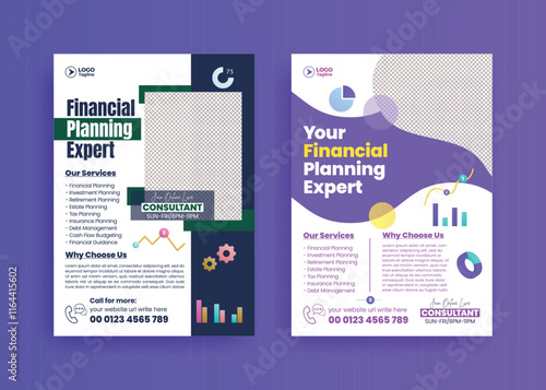 Print ready modern flyer or poster template set for Financial, Accounting and bookkeeping consultant service leaflet, brochure cover, income tax, budget, investment, audit service flyer poster design 