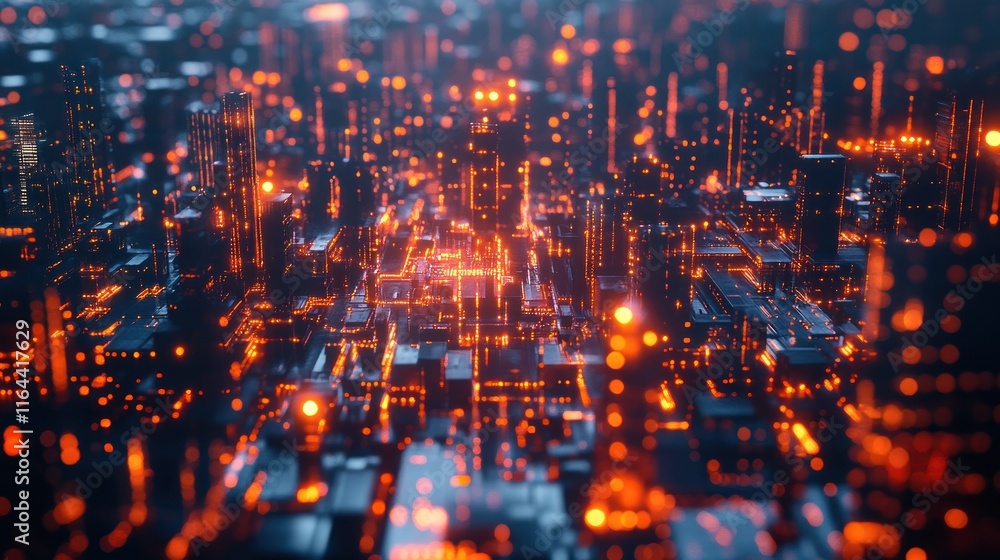 Obraz premium Futuristic Cityscape: A Digital Metropolis at Night