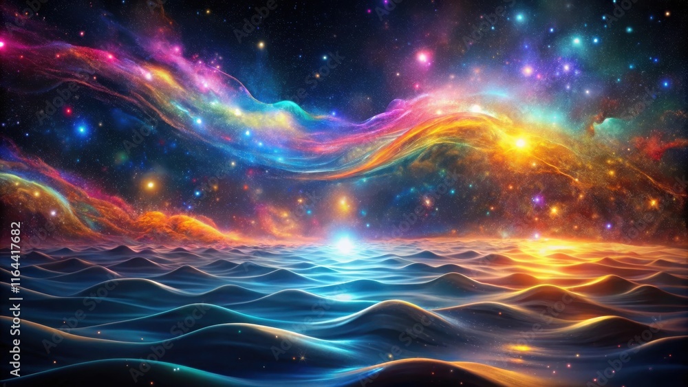 Obraz premium Celestial Ocean A Dreamlike Landscape of Wavy Sands Under a Vibrant, Starry Sky