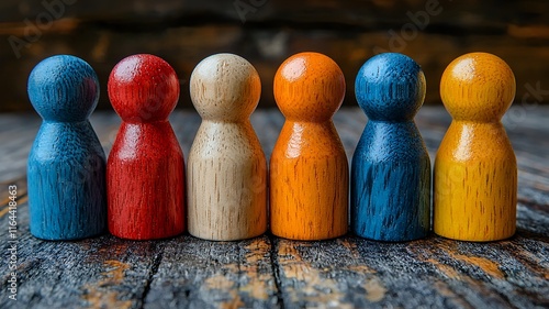 Colorful Wooden Figurines Representing Corporate and Nonprofit on Community Initiative photo